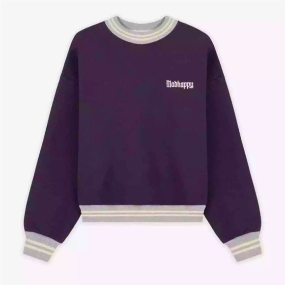 MADHAPPY Alumni Purple Knit Fleece Disney Font Logo Crewneck/Pullover | NEW/NWOT - Picture 1 of 10